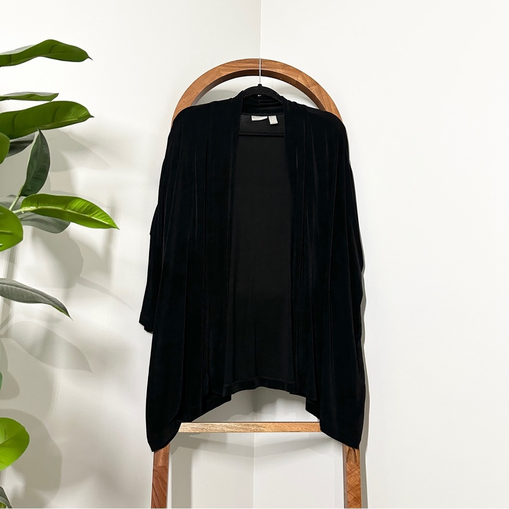Chico's Travelers LARGE Black Slinky Liquid Knit Open Front Cardigan